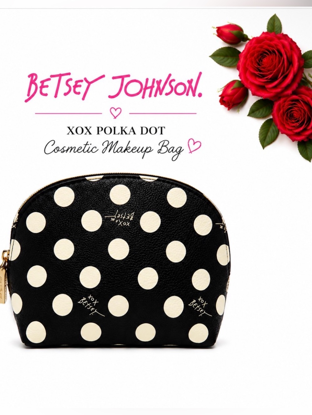 Betsey Johnson Polka Dot Black & White Cosmetic Pouch